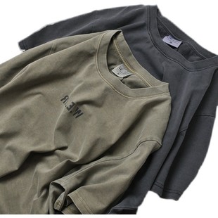 男女上衣 复古T恤古着字母纯棉短袖 品牌外贸 捡漏清仓全棉做旧美式