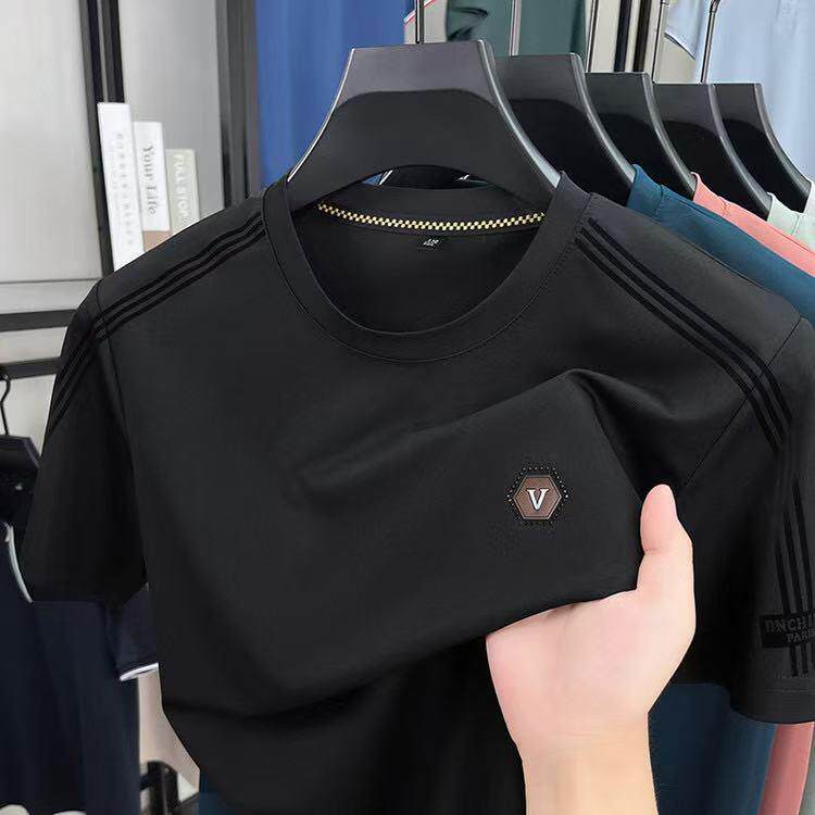 薄款冰感透气潮体恤衫高档正品冰丝男士短袖t恤夏季休闲上衣半袖