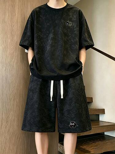 套装男宽松休闲两件套潮流百搭学生穿搭2026夏季新款扎染短袖短裤