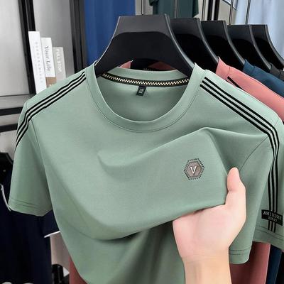 高档正品冰丝男士短袖t恤夏季休闲上衣半袖薄款冰感透气潮体恤衫