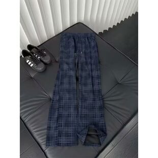 新款慵懒复古格子阔腿裤新款高腰宽松显瘦垂感休闲直筒裤潮流原宿