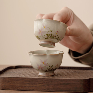草木灰小雏菊花蕾杯喝茶杯陶瓷主人杯单杯家用功夫茶具品茗杯