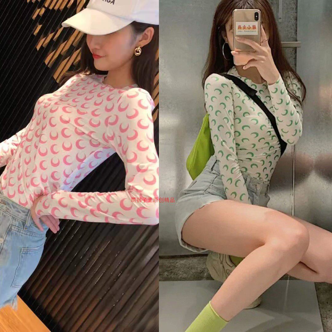 高版本Mari23ne打底衫月亮紧身防晒内搭长袖T恤女秋明星同款