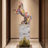 轻奢高档彩色骏马落地大型摆件马到成功客厅办公室玄关装 饰品礼物