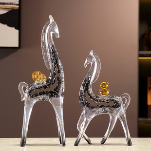 招财马高级感摆件客厅玄关电视酒柜艺术装饰创意家居仿水晶工艺品