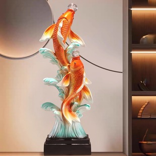 年年有余双鱼入户玄关竖高装饰摆件办公室开放格壁龛乔迁新居礼物