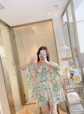 特价夏季甜美睡衣女套装短袖棉绸人造棉家居服特大码170斤