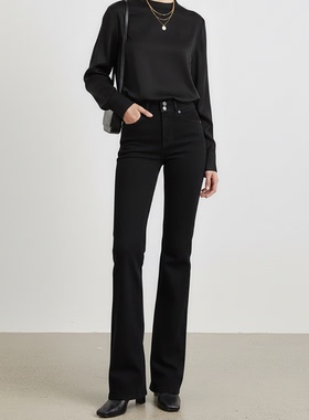 不掉色 弹力法式高个子加长黑色牛仔裤女微喇叭裤秋冬加绒180长裤