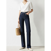 直筒裤 春季 高腰弹力窄版 不掉色显廋显腿直高个子加长牛仔裤 秋 新款