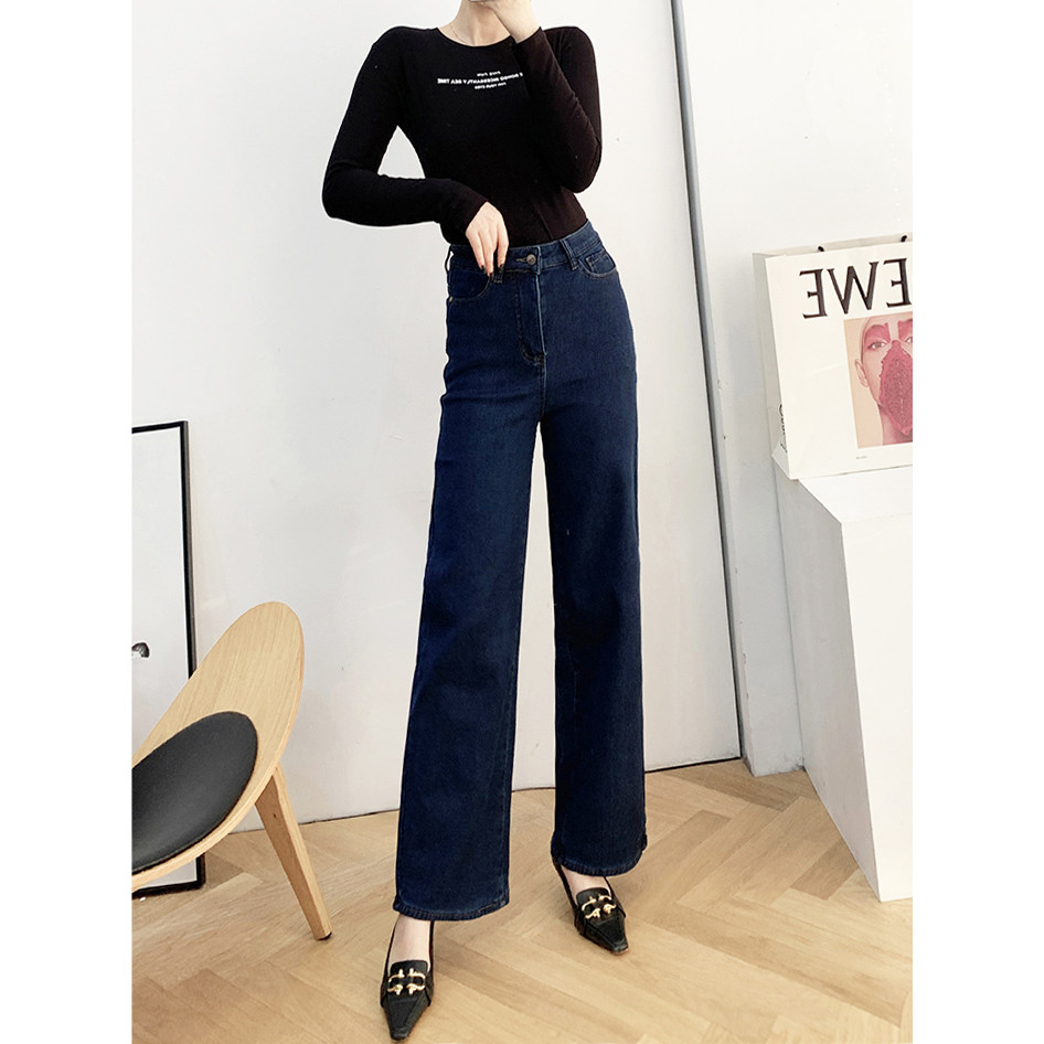 捡漏 加绒高个子直筒裤加长阔腿女大码牛仔裤高腰冬加厚宽松长裤