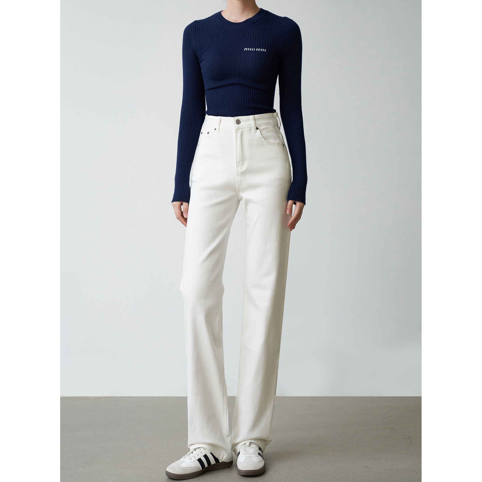 秋冬加绒窄版直筒裤高腰显瘦白色牛仔裤高个子加长版长裤女显腿直