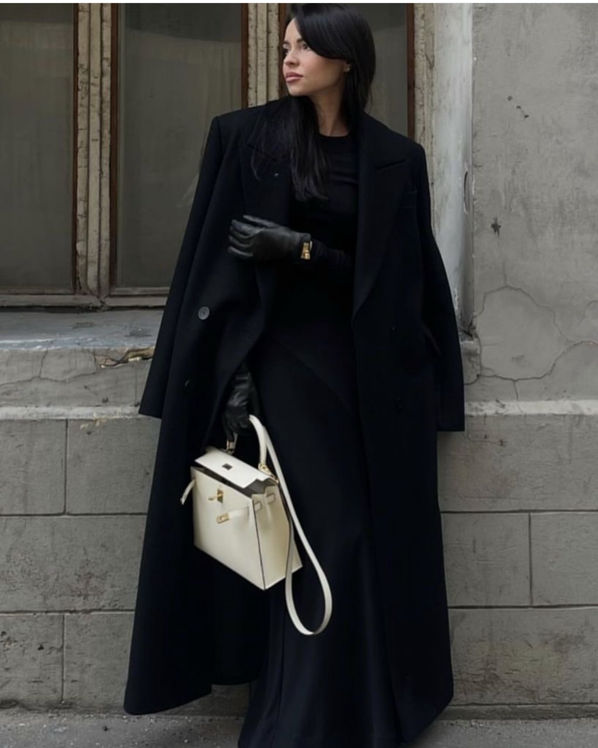 高个子170黑色毛呢大衣女加厚法式复古高级感超长款气质呢子外套