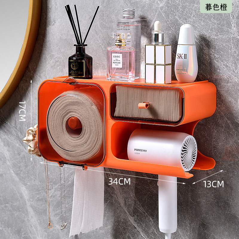 洗脸巾收纳盒壁挂式一次性洁面巾收纳架卫生间面巾纸吹风机置物架
