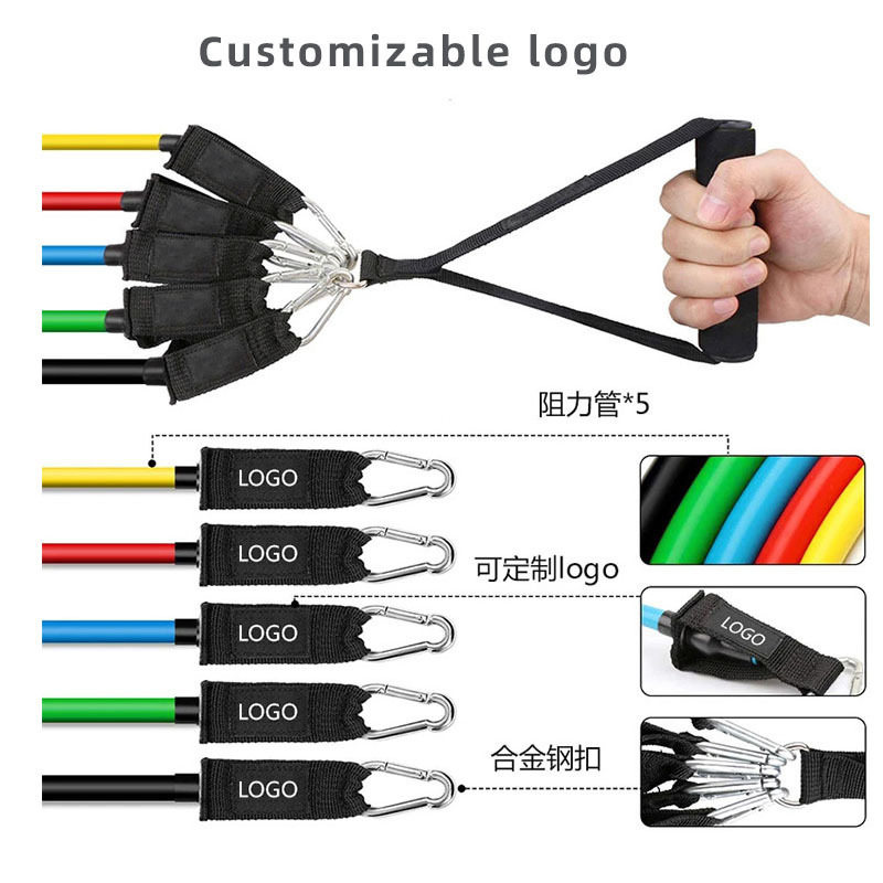 11件套拉力器健身拉力绳臂肌用品阻力带瑜伽拉力器健身套装布袋装