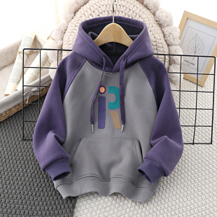 打底衫 男童连帽卫衣春秋2025休闲秋冬童装 中大童加绒上衣儿童冬装