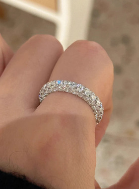 S925银甜甜圈三面钻满钻戒指