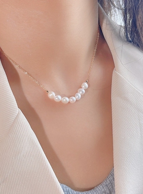 MoreSuitable淡水珍珠铜镀14K新款锁骨链简约轻奢手作高级感项链