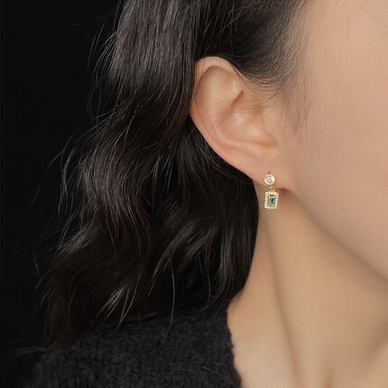 MoreSuitable锆石很美很闪海蓝色几何迷你小巧通勤清新耳饰女耳环