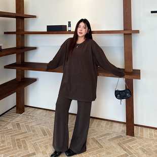 秋季 胖mm宽松阔腿裤 两件套 毛茸茸手感套装 加肥加大230斤特大码