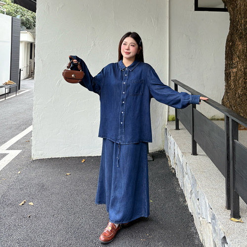 大码女装牛仔半身裙套装宽松显瘦