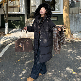 大码女装面包羽绒服白鸭绒230斤胖mm中长款毛领加厚保暖棉服外套