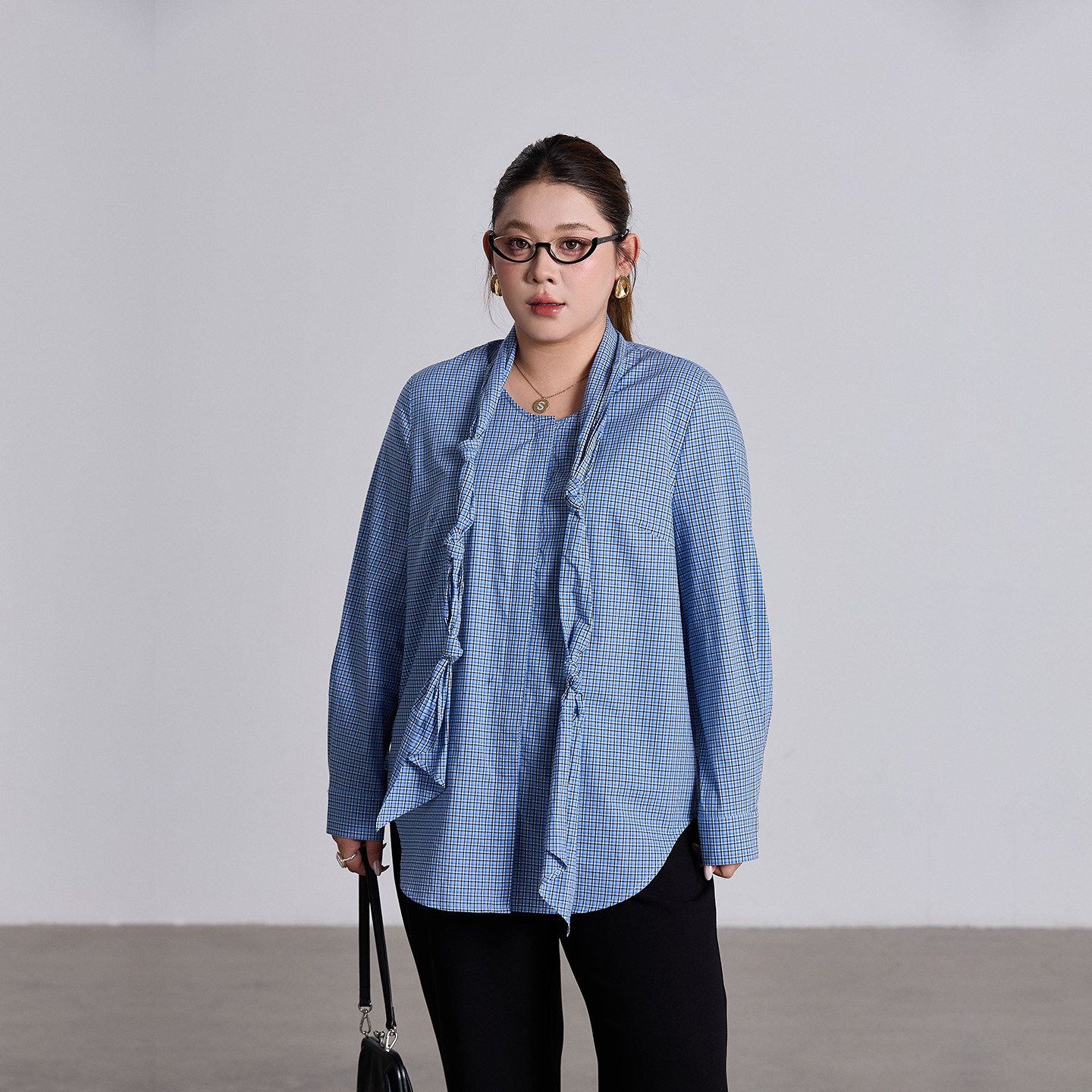 设计感纯棉格子大码衬衫女2026春新款胖mm宽松显瘦时尚长袖衬衣