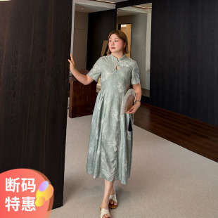 连衣裙 复古肌理旗袍裙大码 女装 2025夏新款 胖妹妹mm显瘦复古新中式