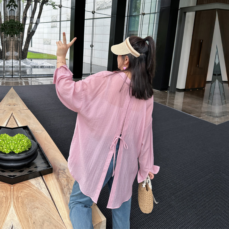 薄款凉快冰丝长袖衬衫大码女装空调衫200斤夏季胖mm宽松防晒上衣