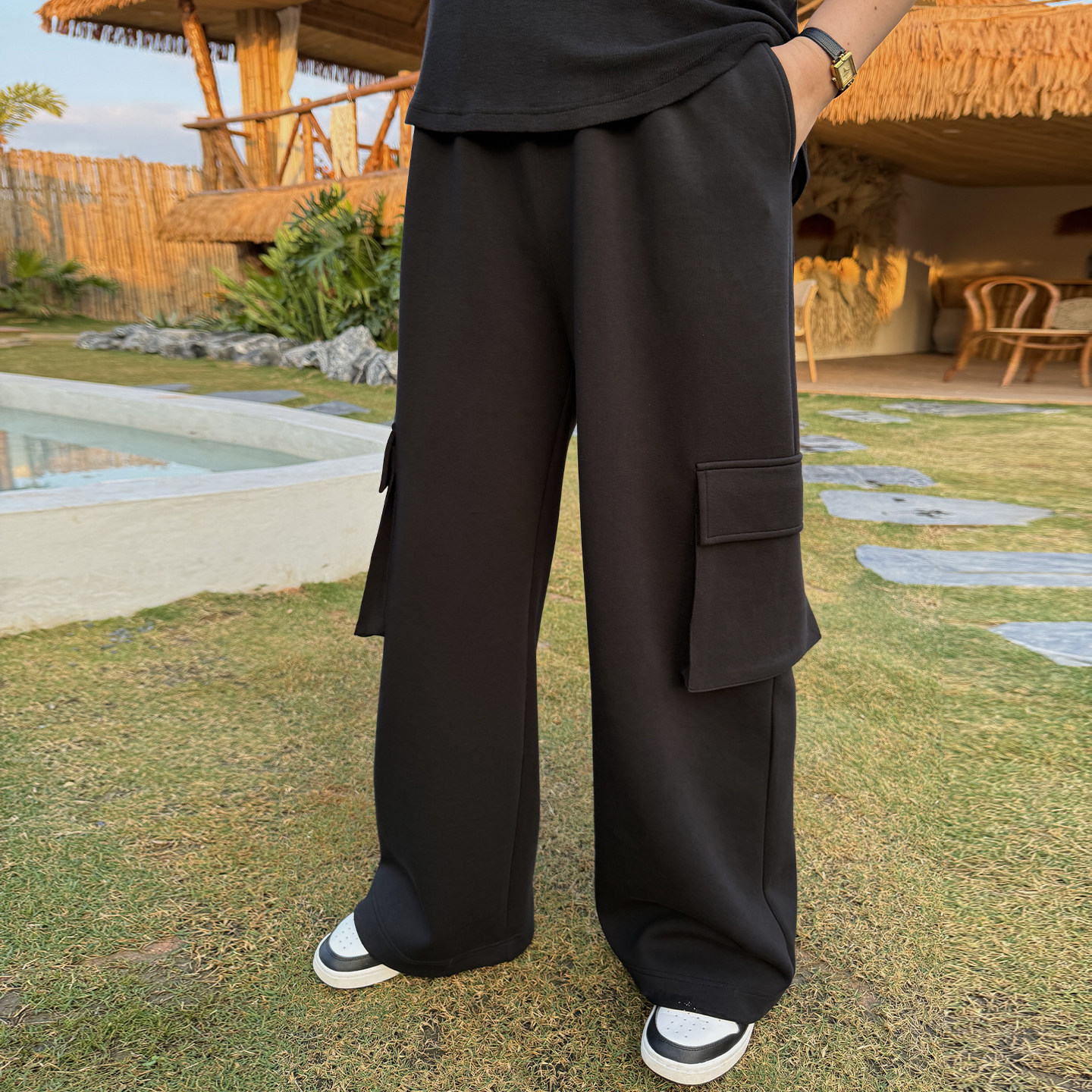 心存真特大码女装空气层阔腿裤2026春夏款胖mm宽松显瘦工装休闲裤