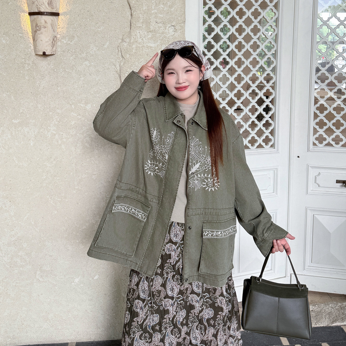 大码女装中长款外套宽松百搭
