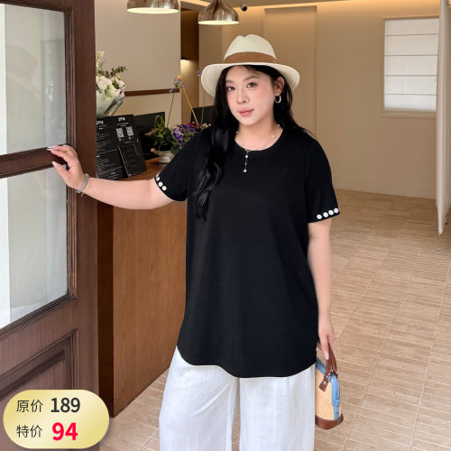 大码女装贝壳扣T恤百搭显瘦