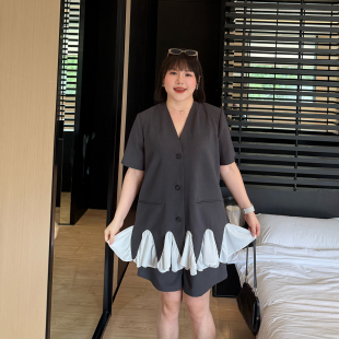 2025夏新款 胖mm西装 外套 心存真大码 短裤 西服套装 西裤 两件套 女装