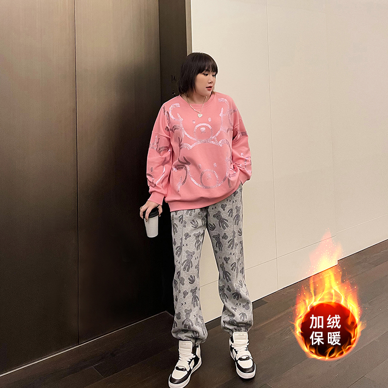 大码女装宽松显瘦胖mm运动裤卫裤