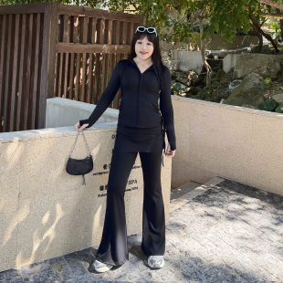 遮胯显瘦微喇叭休闲长裤 双面弹瑜伽裤 胖mm修身 女装 子200斤 裙大码