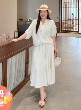 大码女装棉麻流苏上衣半身裙套装