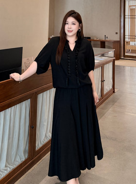 大码女装棉麻流苏上衣半身裙套装