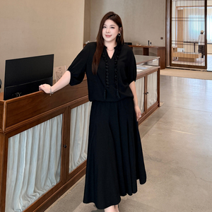 大码女装棉麻流苏上衣半身裙套装
