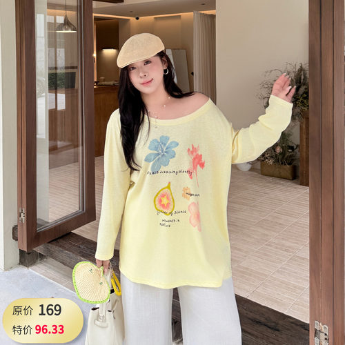大码女装单肩无花果T恤宽松显瘦