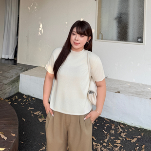 羊毛半袖打底针织衫百搭大码女装2026秋季新款胖mm显瘦短袖上衣