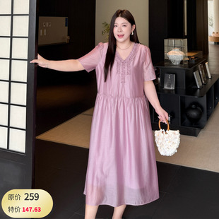 高级感大码女装醋酸丝质中长裙2026夏款200斤胖mm宽松显瘦连衣裙