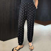 胖妹妹mm宽松蝴蝶结显瘦哈伦裤 冰丝小脚防蚊裤 子 夏季 新款 大码 女装