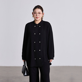 女2026春装 新款 大码 高级感双排扣雪纺衬衫 胖mm宽松显瘦长袖 衬衣