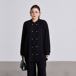 高级感双排扣雪纺衬衫女2026春装新款大码胖mm宽松显瘦长袖衬衣