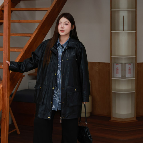 大码女装皮衣外套宽松显瘦潮酷