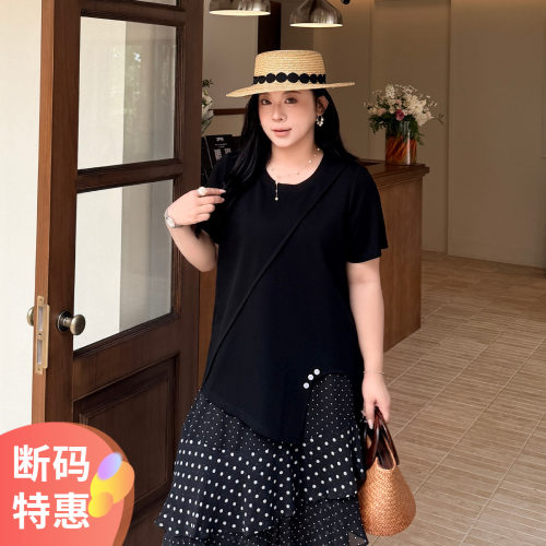 大码女装开叉摆T恤宽松显瘦