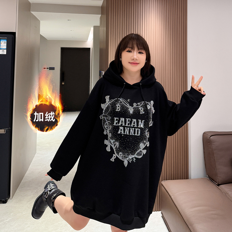 大码女装加绒加厚卫衣中长款宽松