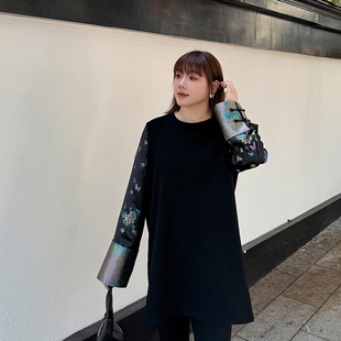 胖妹妹mm宽松新中式 正肩国风上衣大码 新款 2024年冬季 复古卫衣 女装