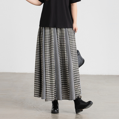 大码女装拼格雪纺裙宽松显瘦百搭