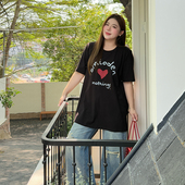 爱心印花纯棉大码 胖妹妹mm宽松正肩上衣加肥加大 T恤女夏2025新款
