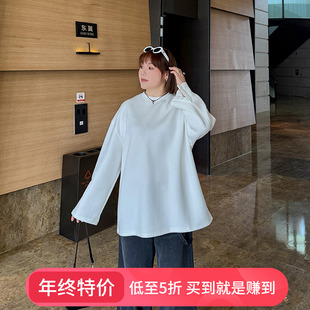 200斤胖mm宽松长袖 精梳棉后开叉上衣大码 新款 2025年春季 T恤 女装